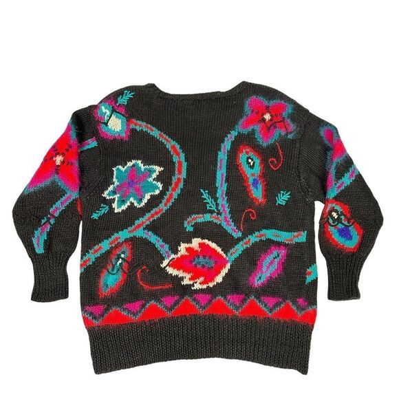 Vintage Jennifer Reed Neiman Marcus Hand Knit Floral Pattern Sweater Size L - Picture 2 of 4